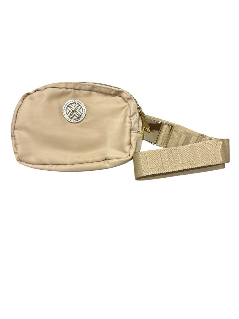 Lilly Pulitzer Gold/Taupe Logo Jeanie Belt Bag with Branded Strap